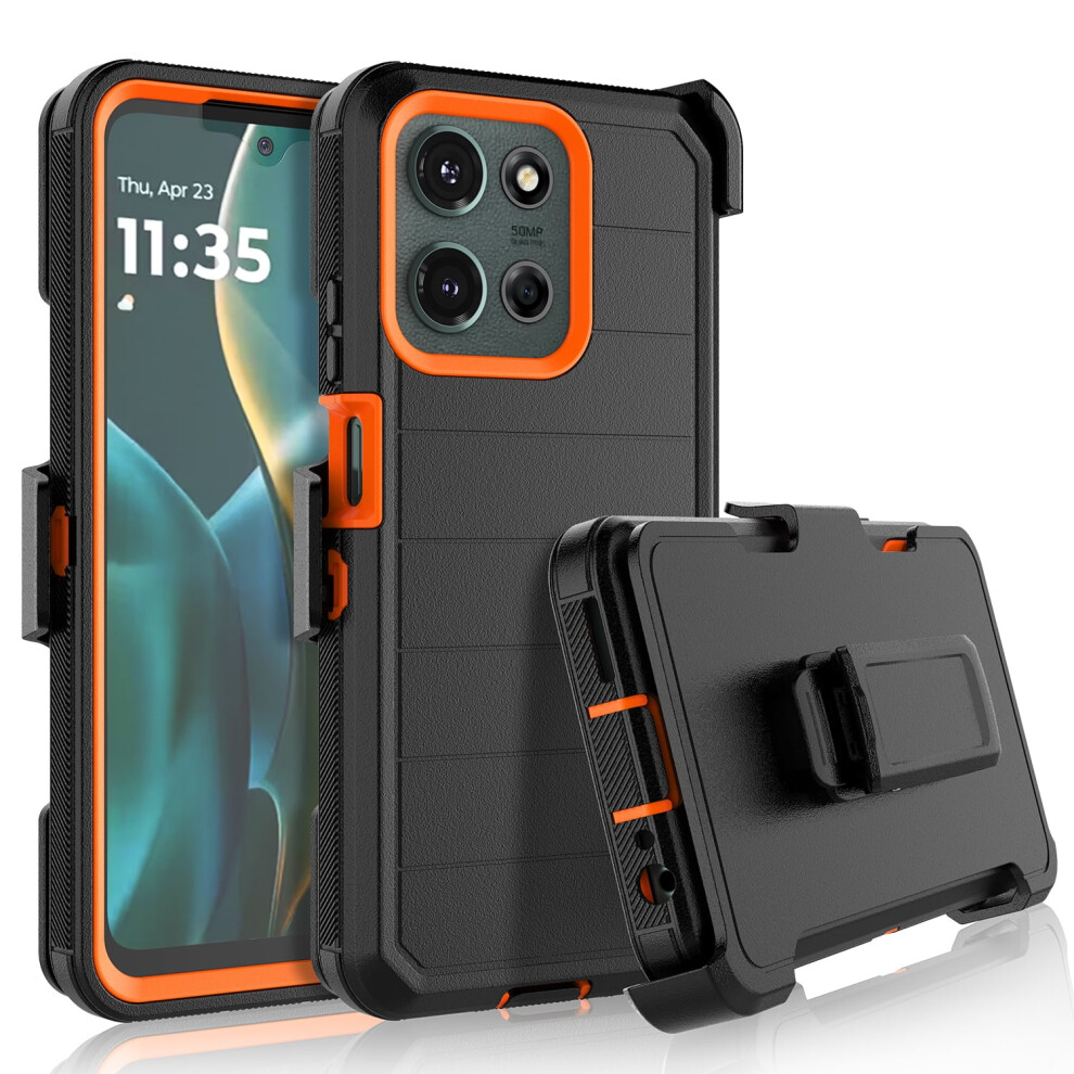 Motorola Moto G 5G 2025 Case W/ Built-In Screen Protector, Belt-Clip Holster & Kickstand Â Military Grade Shockproof Rugged Cover Â Orange 9130661145831