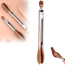 Wooden Tongs with Stainless Steel Anti-Slip Long Handle & Hanging Hole – for BBQ, Serving, Salad Tossing