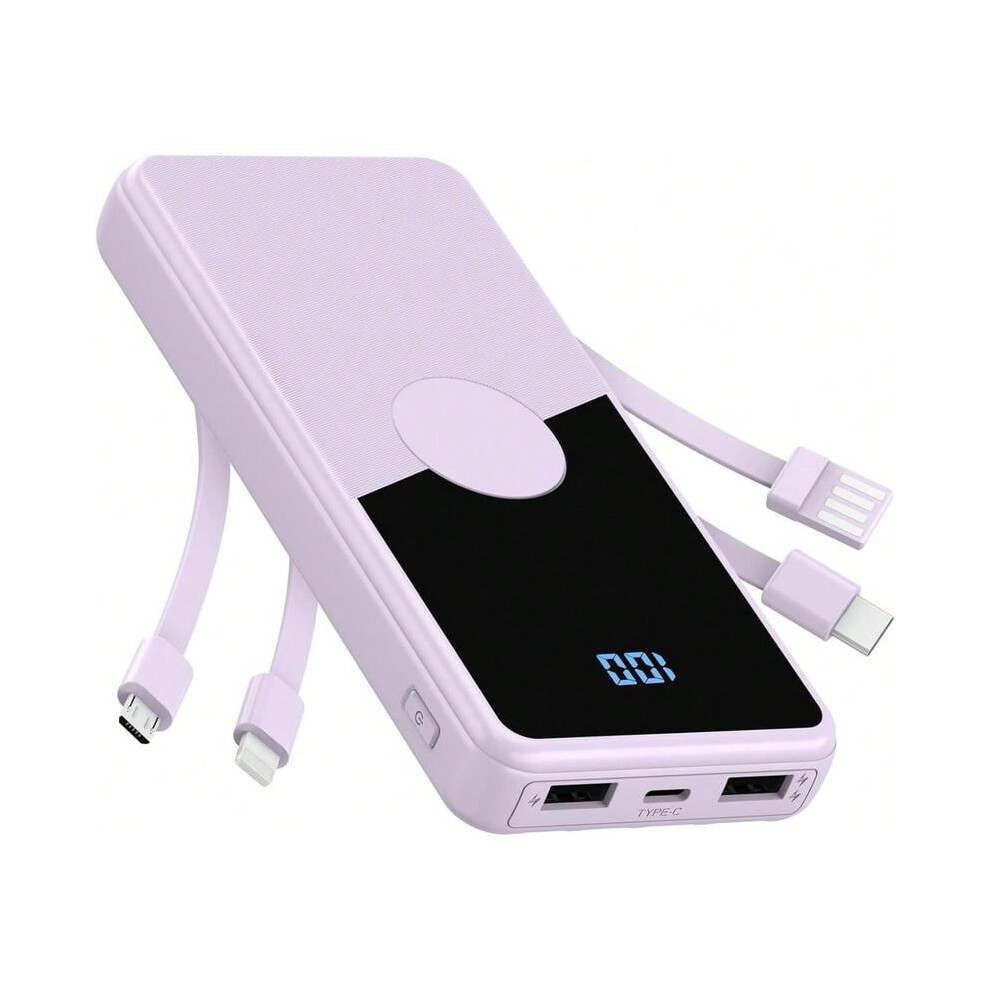 Portable 10000Mah Power Bank With Built-In Cables, Led Display, Compatible With Iphone, Samsung, Ipad & Tablets 9130661145541