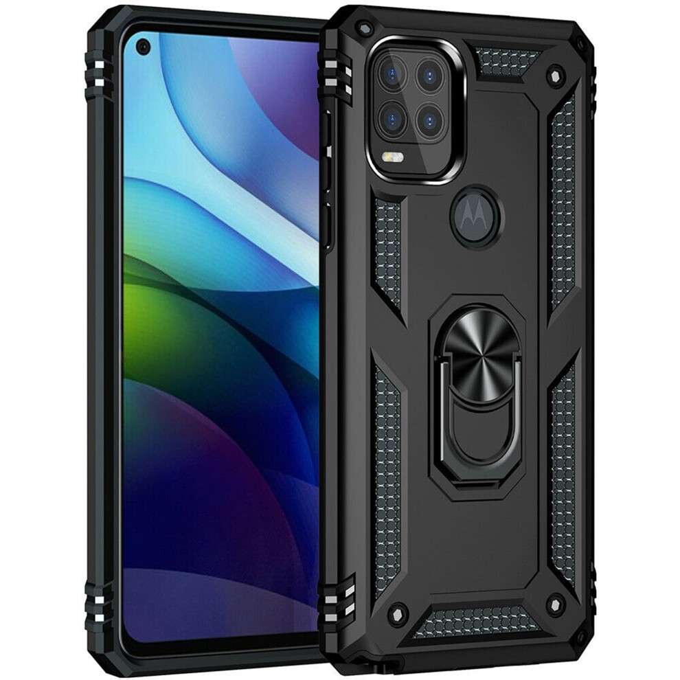 Motorola Moto G Stylus 5G (2021) 6.8" Shockproof Rugged Armor Case With Ring Holder & Kickstand, Black 9130661145374