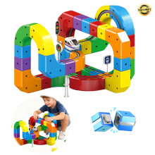 Magnetic Track Car Toy Set with Snap-On Blocks 81 Pcs