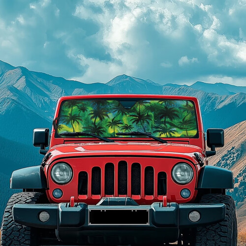Palm Tree Print Windshield Sunshade for Jeep Wrangler 2