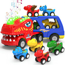 Dinosaurusvoertuig/vrachtwagen speelgoed 5-in-1 voor kinderen van 1-6 jaar met geluiden