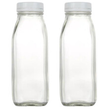2 bouteilles de lait en verre transparent avec couvercles - Portables et transparentes pour les voyages