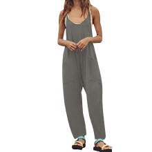Mouwloze jumpsuit met V-hals en zakken voor dames, lichtblauw, XXXXL – Geschikt voor de casual stijl van 2024