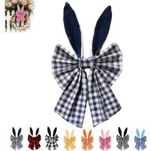 16" Easter Bunny Ears Wreath Bow, Rustic Buffalo Plaid Fabric Bow for Wreaths, Tree Topper, Door & Wall – Spring Holiday Decor