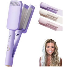 Hair Waver Crimper with 3 Ceramic Barrels, Ionic Beach Waves Curling Wand, Dual Voltage, Anti-Scald, 1.25", Purple