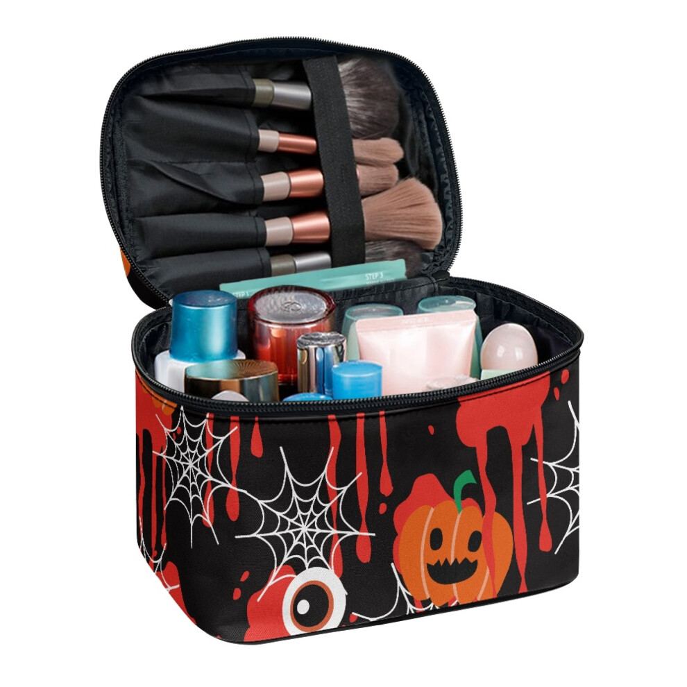 Spider Web Pumpkin Makeup Organizer Bag Large Capacity