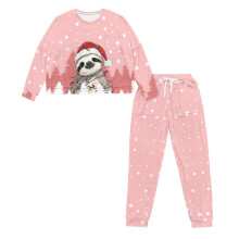 Women's Sloth-Print Pajama Set with Long Sleeve Top and