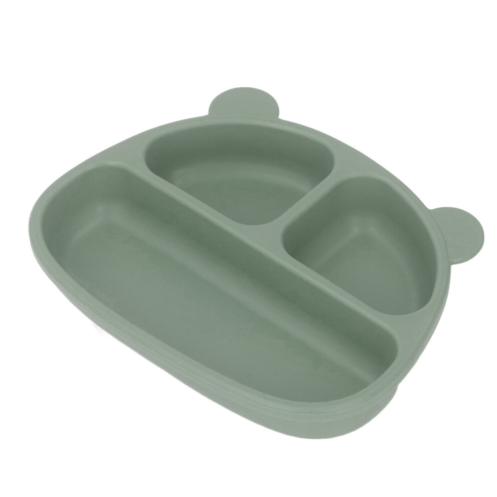Baby Silicone Divided Dinner Plate With Spoon & Fork, Fall-Resistant, Olive Green