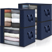 4-Pack Foldable Thick Fabric Blanket Storage Bags with Handles – Compatible with Bedroom, Closet & Clothing Organization