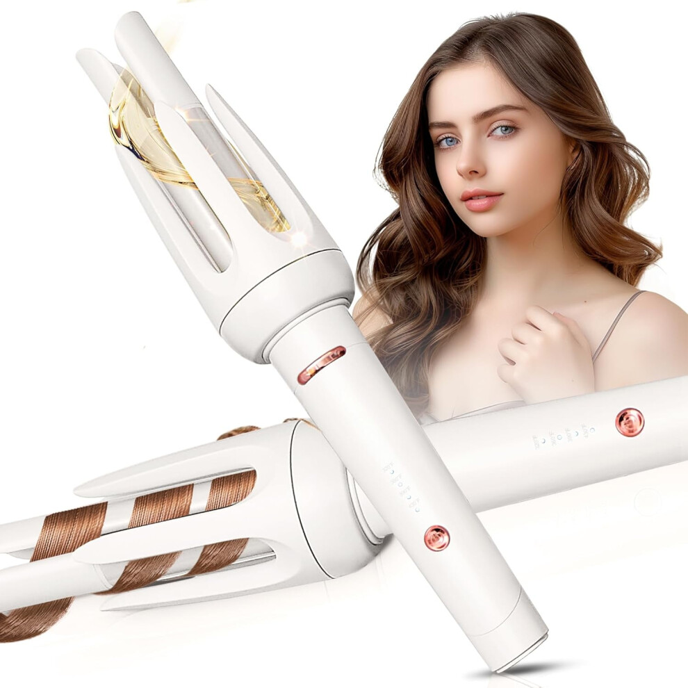 White Auto Hair Curler With 4 Temp & 3 Timer, Auto Shut-Off, Anti-Scald, Anti-Tangle, Rotating Wand Â