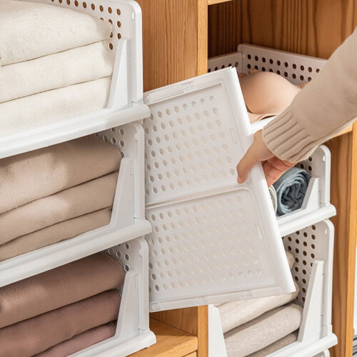 Folding Closet Organizers (4-Pack), Stackable Storage Baskets, Compatible with Wardrobe, Cupboard, Kitchen, Bathroom & Office, 4L 2