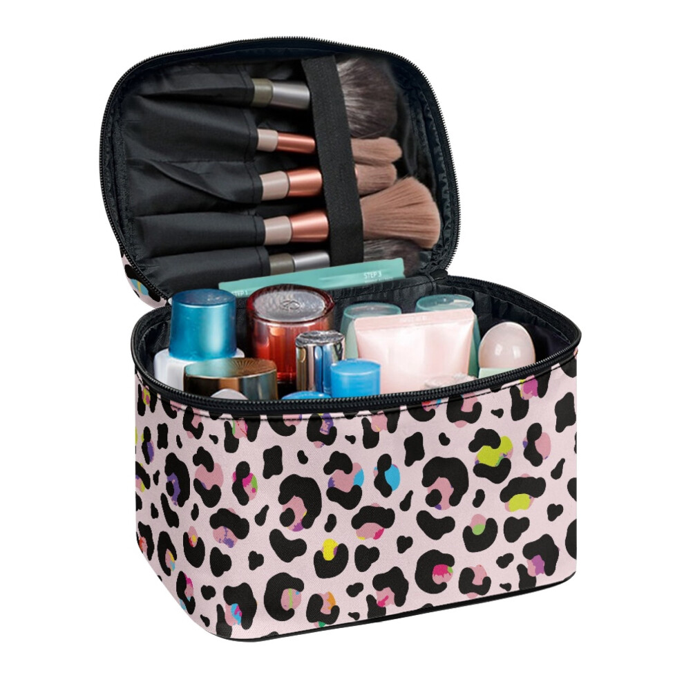 Leopard Print Makeup Organizer Bag Polyester Large Capacity
