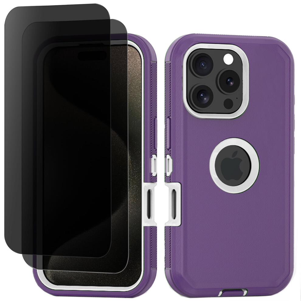 Phone Case For Compatible With Iphone 16 Pro Max Heavy Duty Shockproof Dustproof Case With Privacy Screen Protector Tempered Glass, Purple/ White White,Purple 974856481910