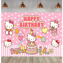 Bandera de fondo con temática de dibujos animados de Hello Kitty para cumpleaños, decoración de fiestas infantiles, accesorios para fotografía,