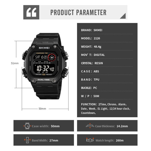 Luminous Waterproof Watch Glow-in-Dark Stopwatch Timer 9in 1