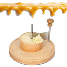 Stainless Steel Cheese Curler Wheel with Wood Base – for Cheese Curls, Chocolate Decor & Dessert Design, Compatible with Home Kitchens