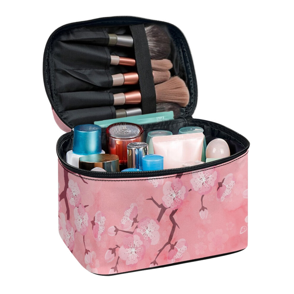 Cherry Blossom Design Portable Makeup Case with Brush Slots Travel Carrying Multifunction for Women Her Travel & Home