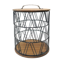 Wire Coffee Pod Holder with Wooden Lid Decorative Storage Basket for K-Cups Coffee Capsules Tea Bags Black Type 3