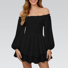 Abito da donna in chiffon nero con spalle scoperte, taglia XL
