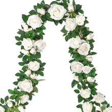 Guirlande d'eucalyptus artificiel 2026 avec roses en soie et feuilles de vigne – Décoration pour arche de mariage, table et mur