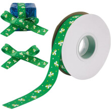 25 Yards grünes irisches Kleeblatt-Polyesterband, 0,9 Zoll breit, St. Patrick's Day Kleeblattband zum Verpacken von Geschenken, Dekorieren,