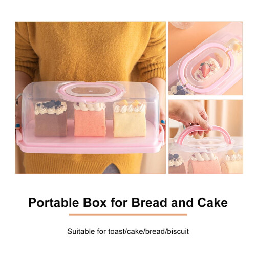 Pink Plastic Portable Rectangular Bread Box Food Storage Container for Kitchen Countertop 2
