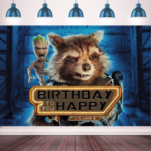 Bandera de fondo con temática de Groot y Rocket Raccoon para fiestas de cumpleaños infantiles, decoración, accesorios para fotografía, 70,8 x