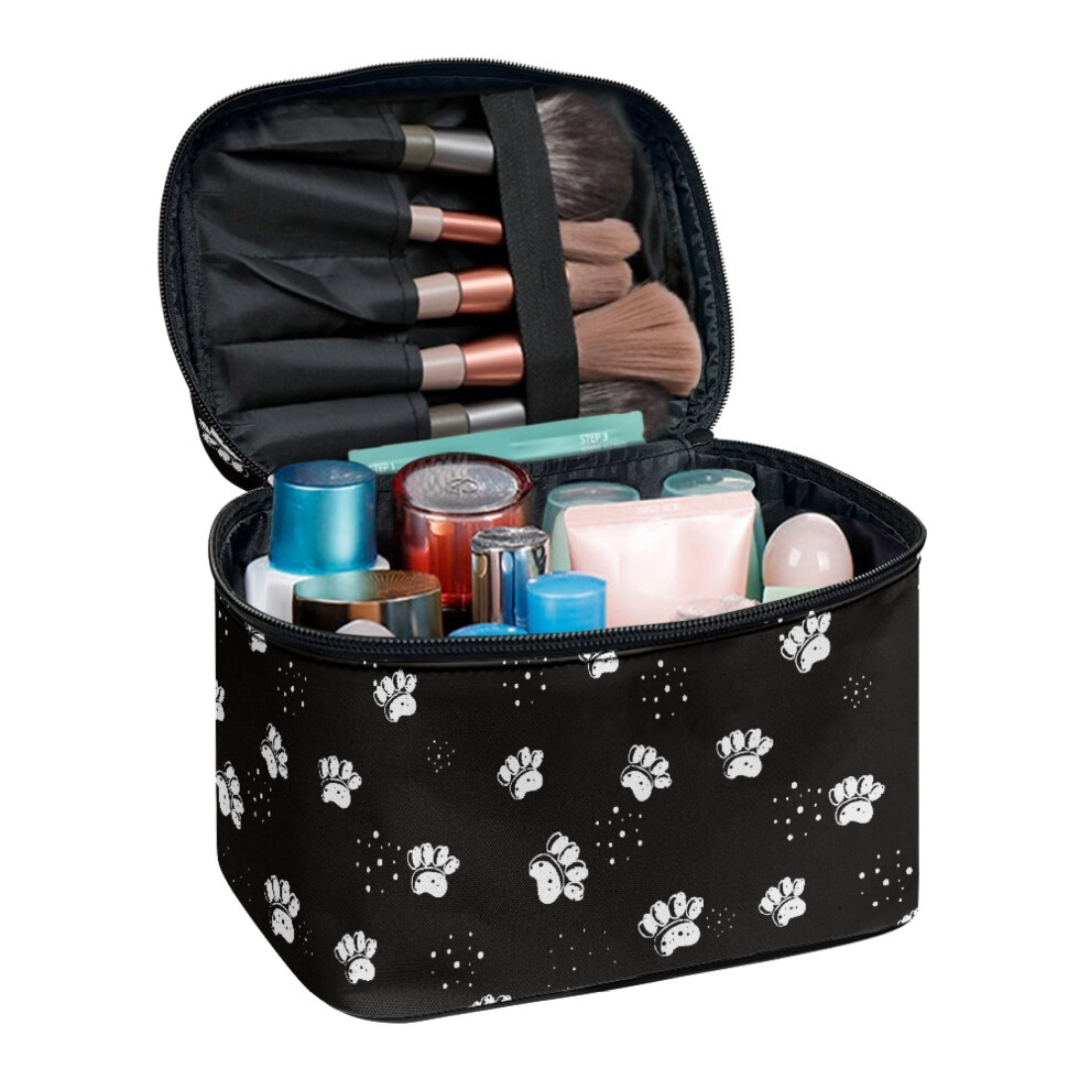 Practical Travel Make up Bag Teacher Paw Prints Double Zip Cosmetic Travel Bag Travel Carrying Light Wide Open Portable Pouch