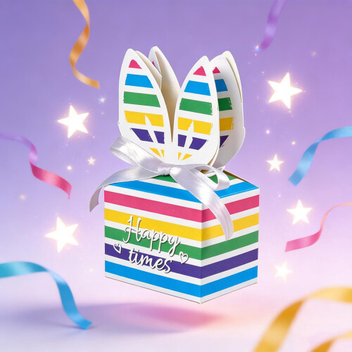 Boîtes cadeaux lapin carrées colorées, lot de 10