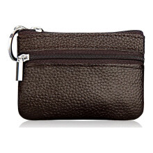 Small Leather Coin Purse Change Pouch for Women Men Kids with Zip Key Ring