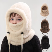Winter Fleece Balaclava Hat, 3-in-1 Ski Mask & Neck Warmer, Windproof & Adjustable, Fleece-Lined Hooded Beanie (Beige)