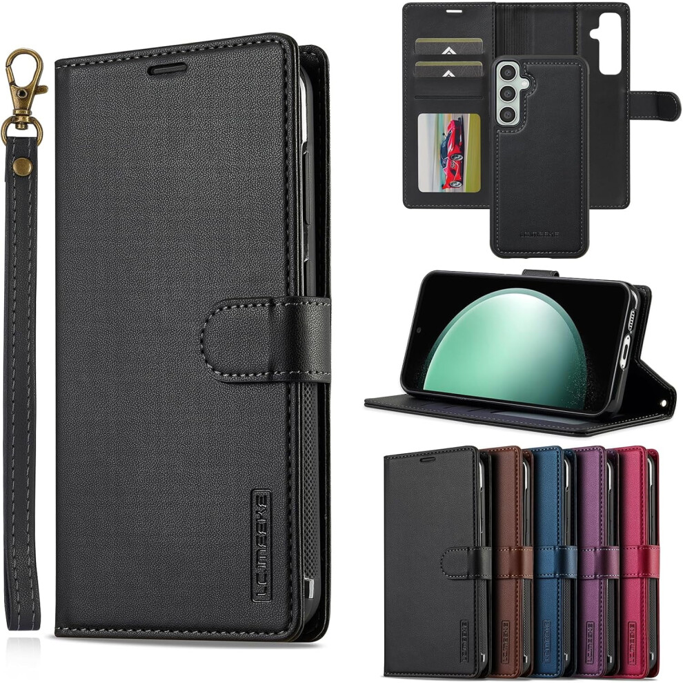 2-In-1 Detachable Wallet Case For Compatible With Samsung Galaxy S24 Fe, Rfid Blocking, Shockproof, With Wrist Strap (Black) Black 9170372349357