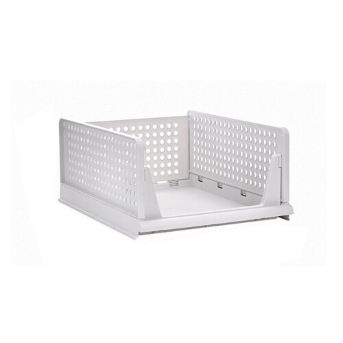 Folding Closet Organizers, Stackable Plastic Storage Bins for Wardrobe, Kitchen, Bathroom & Office – White