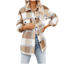Hemden für Damen, karierte Hemden aus gebürstetem Flanell, langärmelig, mit Reverskragen, Knopfleiste und Taschen, Shacket-Jacken, Mäntel für