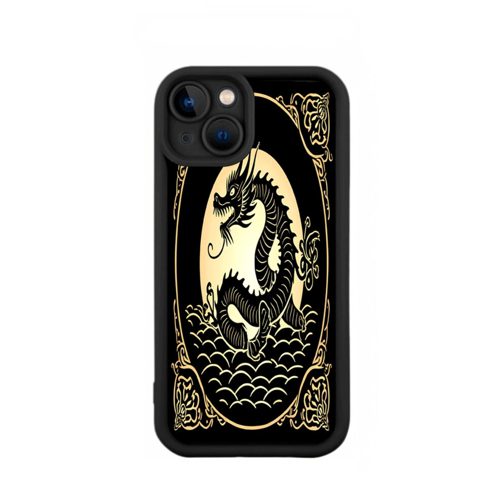 Intricate Black & Gold Dragon Design Phone Case For Compatible With Iphone 15 - Lightweight Yellowing Resistant Cloud Pattern & Ornate Border Black,Gold 9558830224185