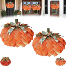 Couronne d'automne artisanale avec citrouilles, 2 styles de couronne de porte style ferme avec nœuds et baies – Décoration d'Halloween et de