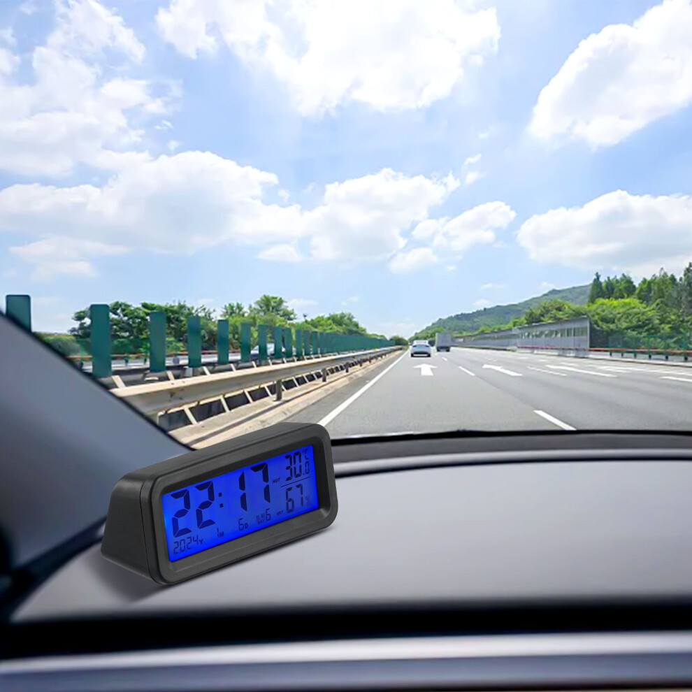 Solar Power Car Clock Lcd Display Temperature Humidity Dashboard Watch Luminous Thermometer With Backlight Luminous 974856483822