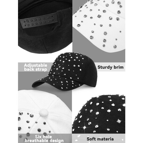 Adjustable Breathable Rhinestone Baseball Cap 2 Pcs 2