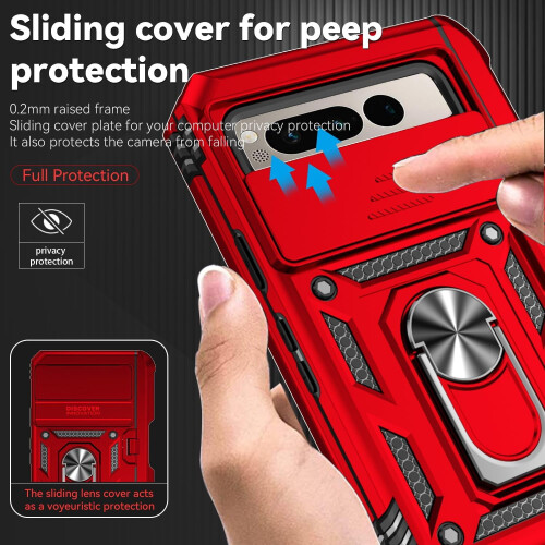 Google Pixel Fold Case with Lens Protector, Kickstand, Shockproof Rugged Shield & Ring Holder (Red) – Compatible with Google Pixel Fold 1