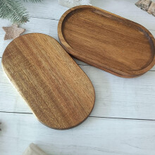 BESTONZON2Pack Bandeja decorativa ovalada para mesa de centro Plato de comida de madera Soporte de almacenamiento de madera natural