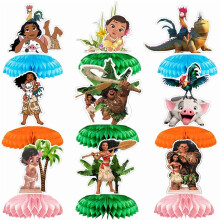 9 pièces - Décorations de table 3D double face en nid d'abeille sur le thème des princesses de l'océan, accessoires de décoration pour fête
