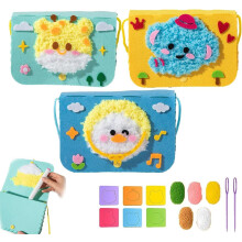 Wool Embroidery Crossbody Bag DIY Kit for Kids – Cartoon Animal Sewing Craft, Needle Painting Satchel (3PCS-C), compatible with Townscloud