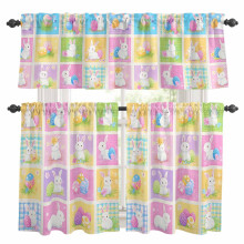 Easter Rabbit Kitchen Curtains Set Purple Yellow Egg Plaid