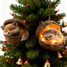 Ornements de Noël en résine représentant des animaux de la forêt (écureuil, hibou, lapin, hérisson), lot de 2, 8 cm. Décorations pour sapin de