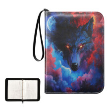 400 Pockets Trading Cards Album,Card Binder 4-Pocket, Cards Collector Album Holder Fits 400 cards with 50 removable sheets Wolf Face and Moon