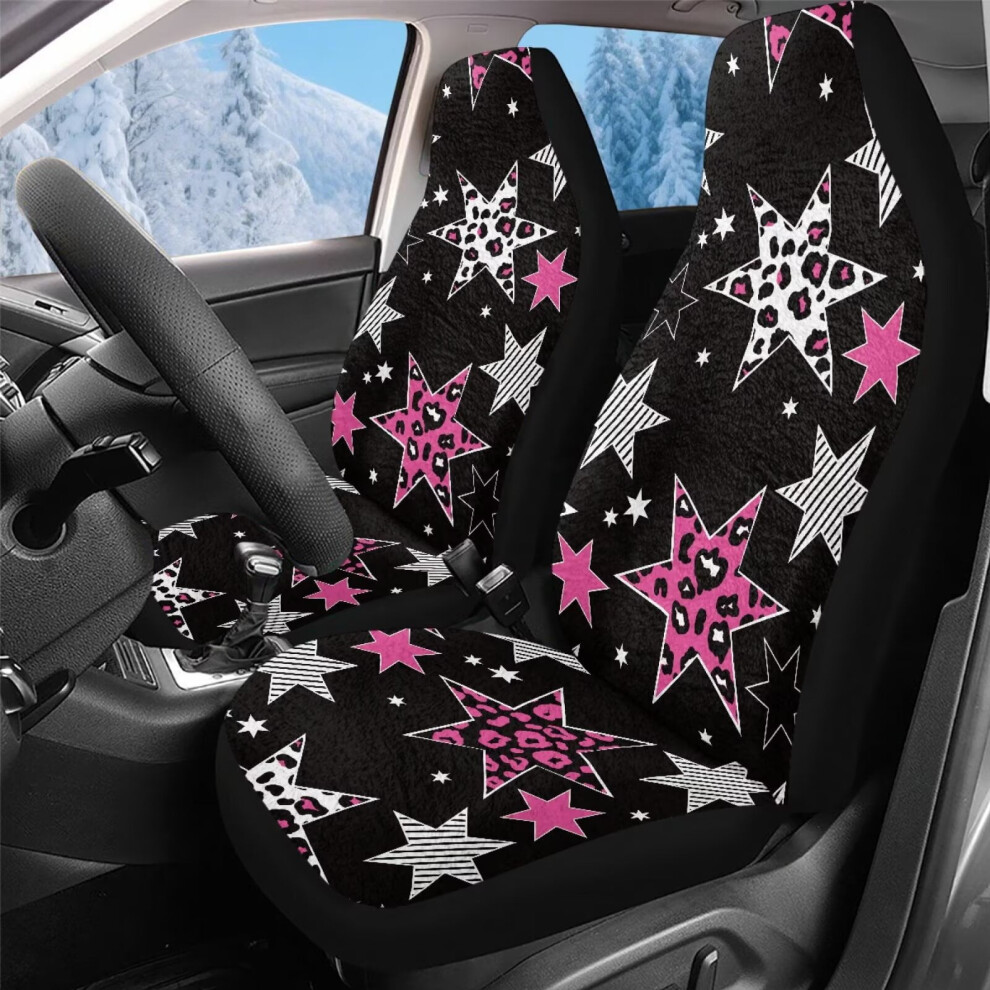 2-Pack Universal Washable Car Seat Covers, Y2k Leopard Star Print, Front Seats, Compatible With Most Cars, Trucks & Suvs Coral 9122141074816