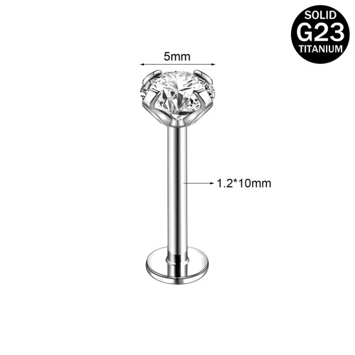 Titanium Steel Lip Ring Round CZ Labret Stud 2 pcs 1.2x10x5