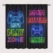 Gamepad Gamer Curtains, 84x84 Inch, Neon Video Game Controller Design for Kids/Girls Room – Compatible with Standard Rods